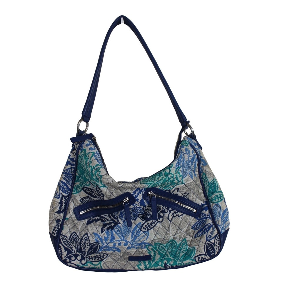 Vera Bradley Quilted Floral Paisley Hobo Shoulder Bag Blue Teal Cotton Trim